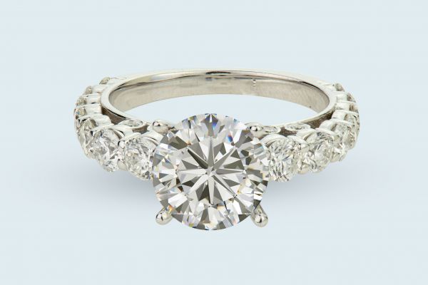 14kt White Gold Prong and Bezel Set Engagement Ring with Graduating Diamonds